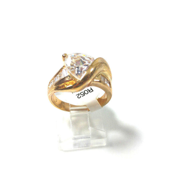 Large CZ GP Ring Faceted Triangle CZ Baguettes - Picture 2 of 8